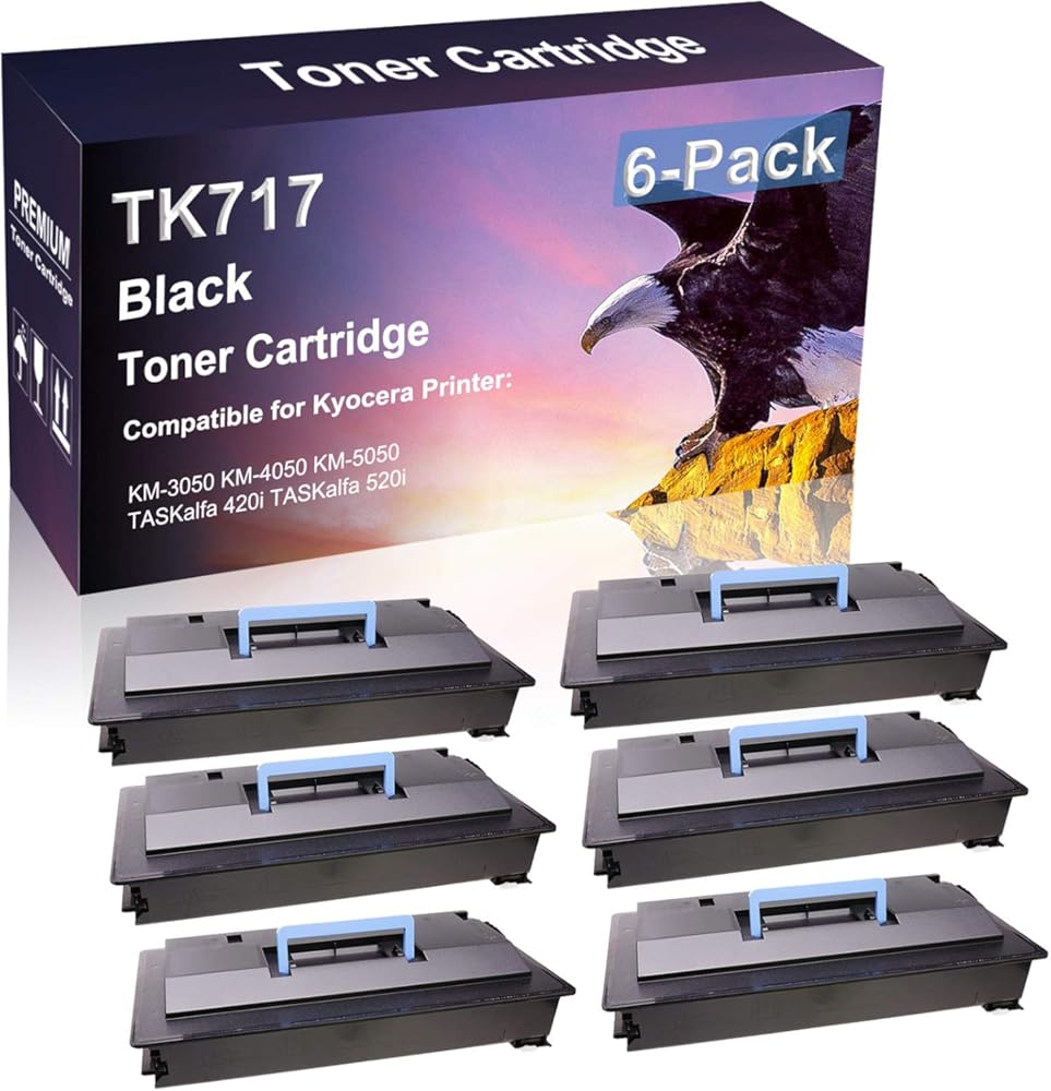 Credibility Store 6 Pack (Black) Compatible High Yield TK717 Laser Printer Toner Cartridge use for Kyocera KM-3050 KM-4050 KM-5050 TASKalfa 420i TASKalfa 520i Printer