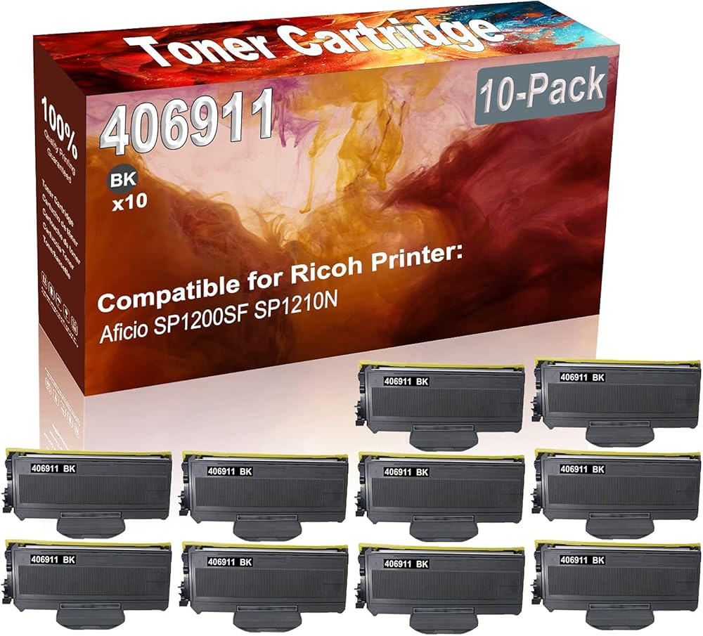 Credibility Store 10-Pack (Black) Compatible High Yield 406911 Printer Cartridge use for Ricoh Aficio SP1200SF SP1210N Printer