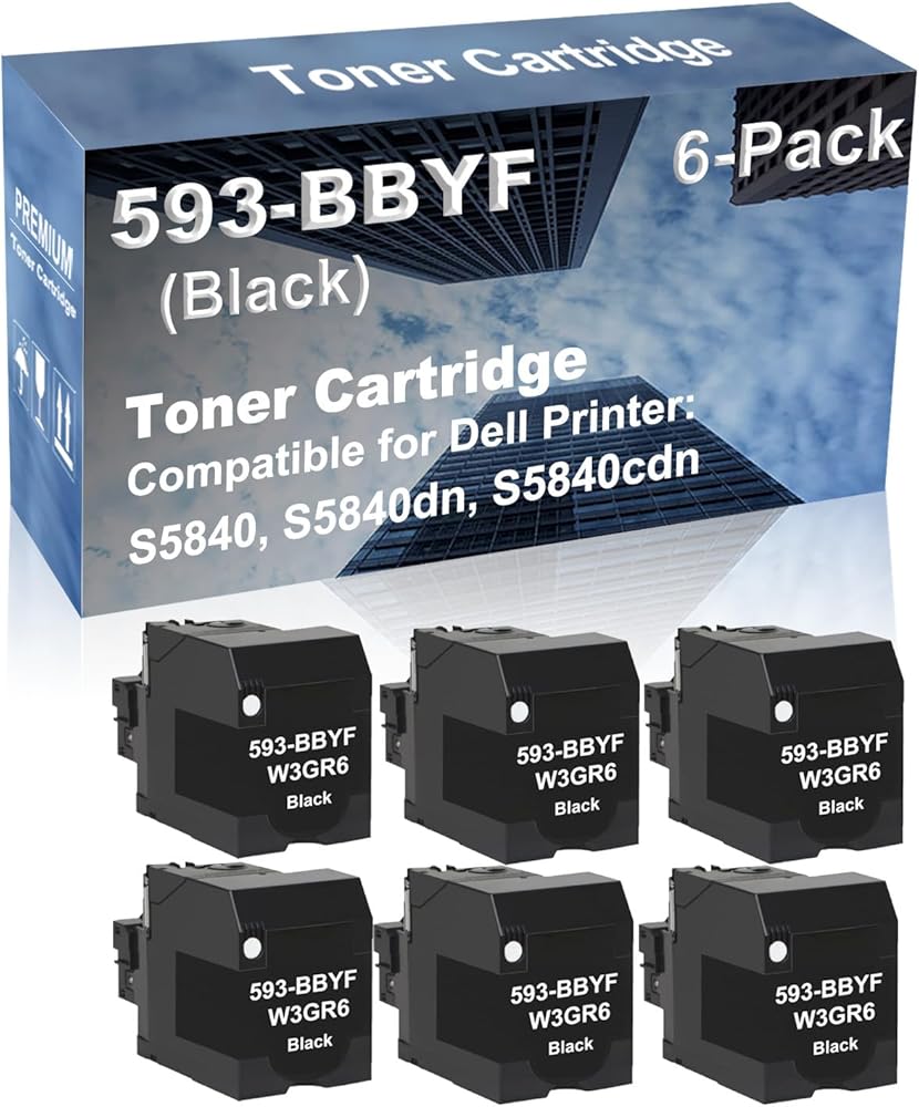 6-Pack Compatible High Capacity 593-BBYF (W3GR6) Printer Cartridge use for Dell S5840, S5840dn, S5840cdn Printer (Black)