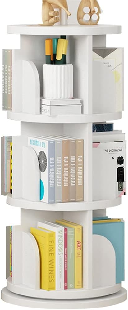 IOCCIOBB Round Floor Bookshelf, 360° Children's Rotate Bookcase, Cultivate Children's Interest in Reading, Hands-on Ability (Color : White, Size : 3 Layers (50.5 * 97cm))
