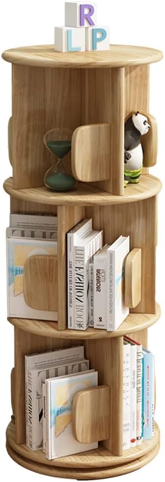 Bookcases 2/3/4/5 Tier Rotating White Bookshelf 360 Degrees, Wood Freestanding Display Stackable Bookcase for The Living Room, Study and Office (Color : Brown-B, Size : 40 * 98cm)