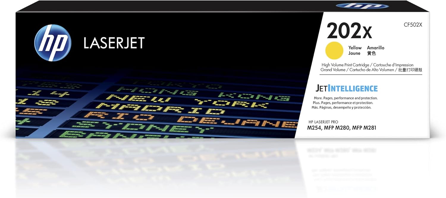 HP 202X Yellow High-Yield Toner Cartridge Printers | Works with Color LaserJet Pro M254, Color LaserJet Pro MFP M281 Series | CF502X