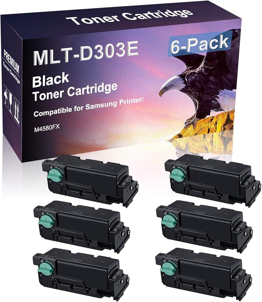 6 Pack (Black) Compatible Laser Printer Cartridge (High Yield) Replacement for Samsung D303E MLT-D303E Laser Toner Cartridge use for Samsung M4580FX Printer