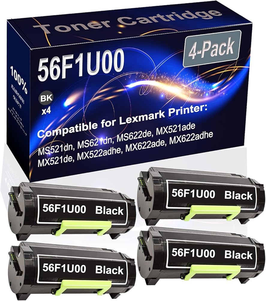 Kolasels 4-Pack (Black) Compatible High Yield 56F1U00 Printer Cartridge use for MS521dn MS621dn MS622de MX521ade Printer