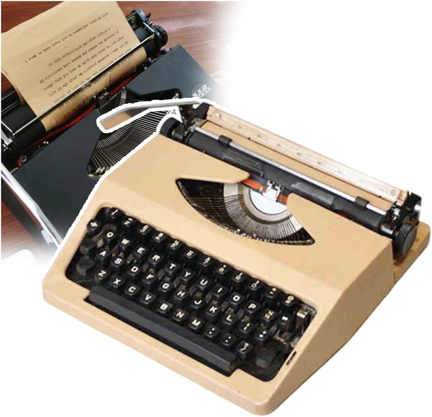Traditional Portable Manual Typewriter Machine,Vintage,No Power Supply Required,for Notes,Letters,Writing,Writers Literary,(Milkteacolor)