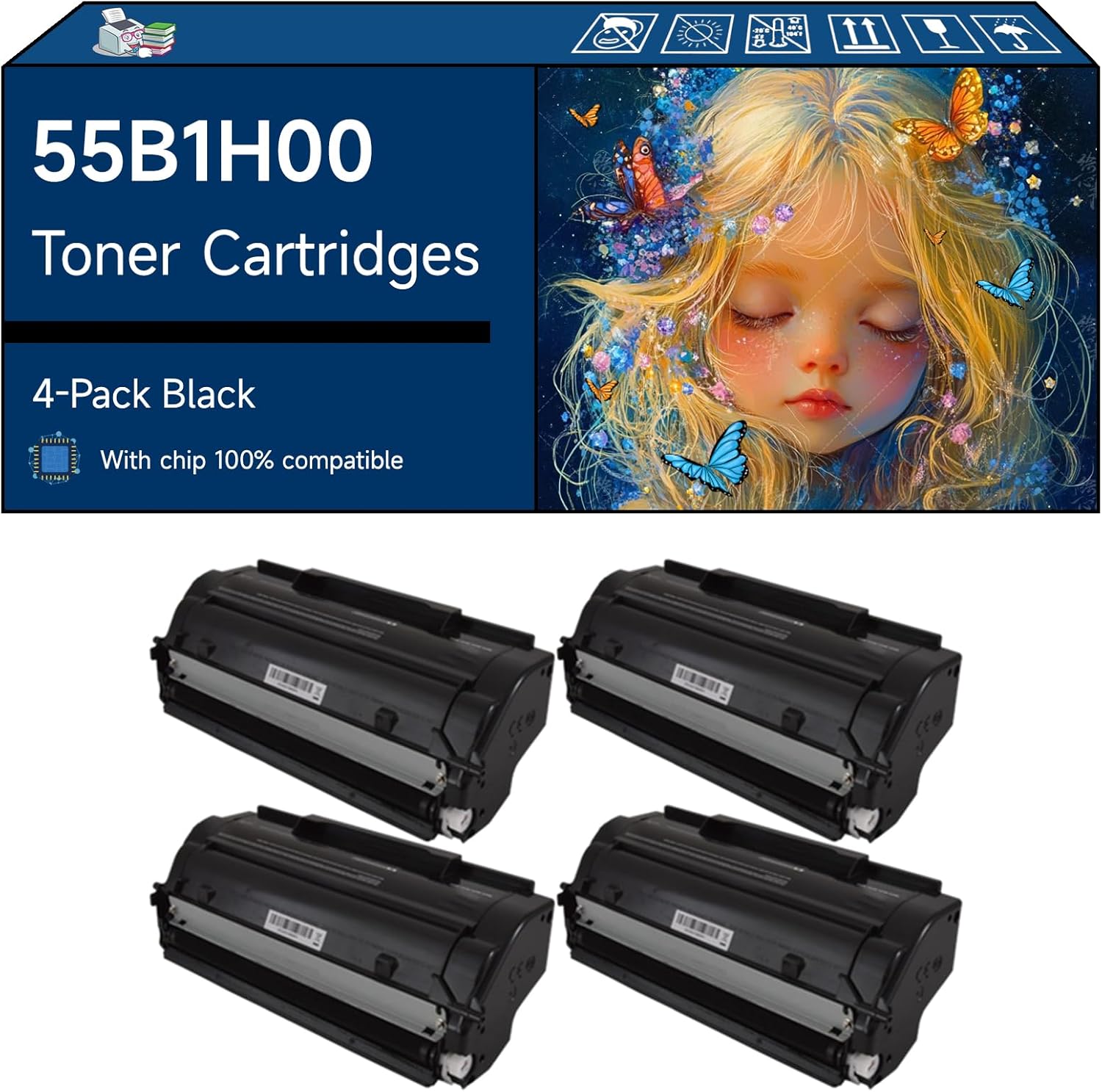 55B1H00 Toner Cartridges Compatible with Lexmark MS331dn MS431dn MX331adn MX431adn Printers, High-Yield Vibrant Colors, Sharp Text, Easy Installation, Perfect for Home & Office Use (4 Pack Black)