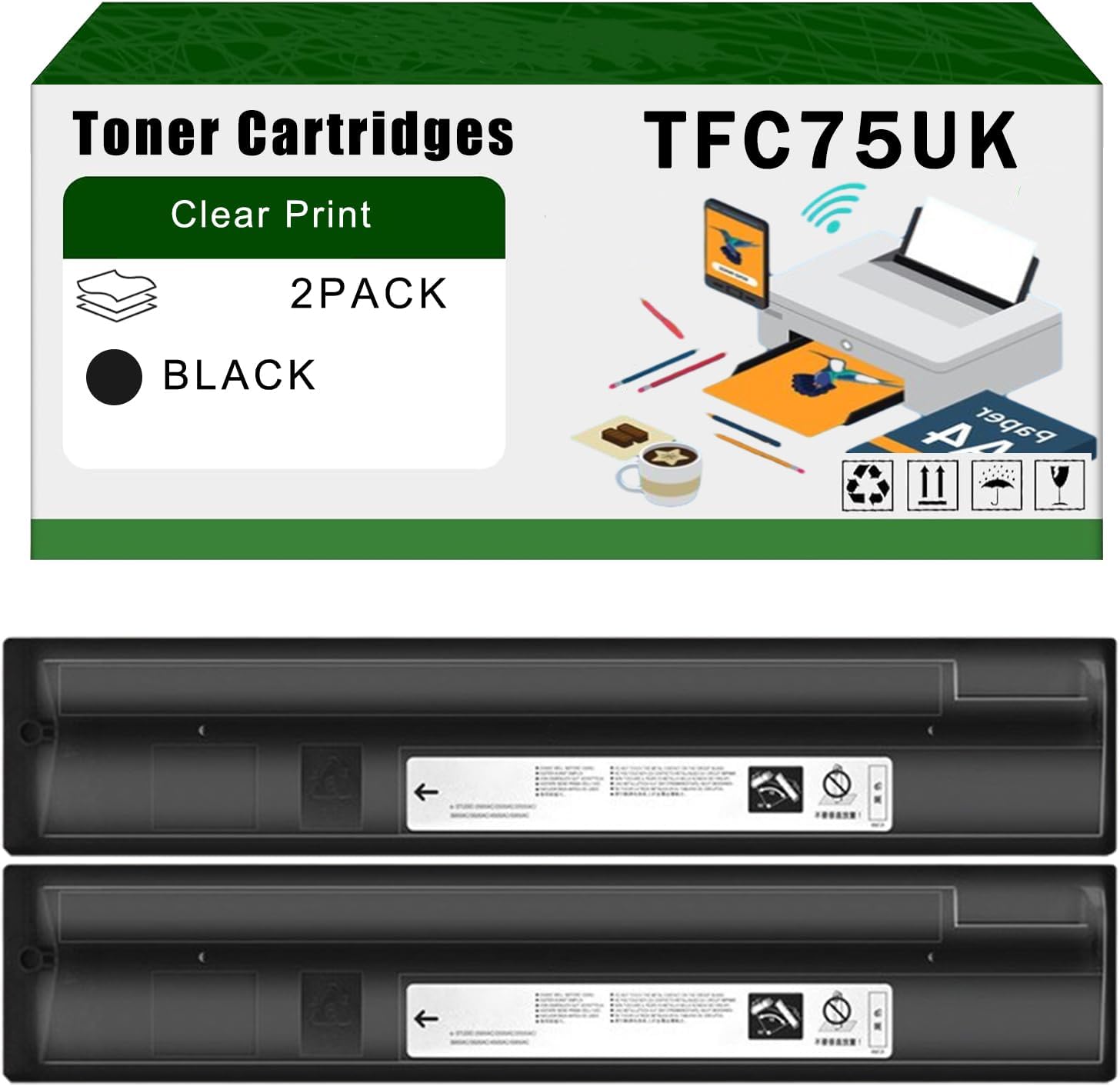 AGNNQ Compatible for Toshiba TFC75UK Toner Cartridges E Studio 5560C 5560CG 6560C 6570C Printers, High Yield 87400 Pages Bright Clear Colors (2-Pack Black)