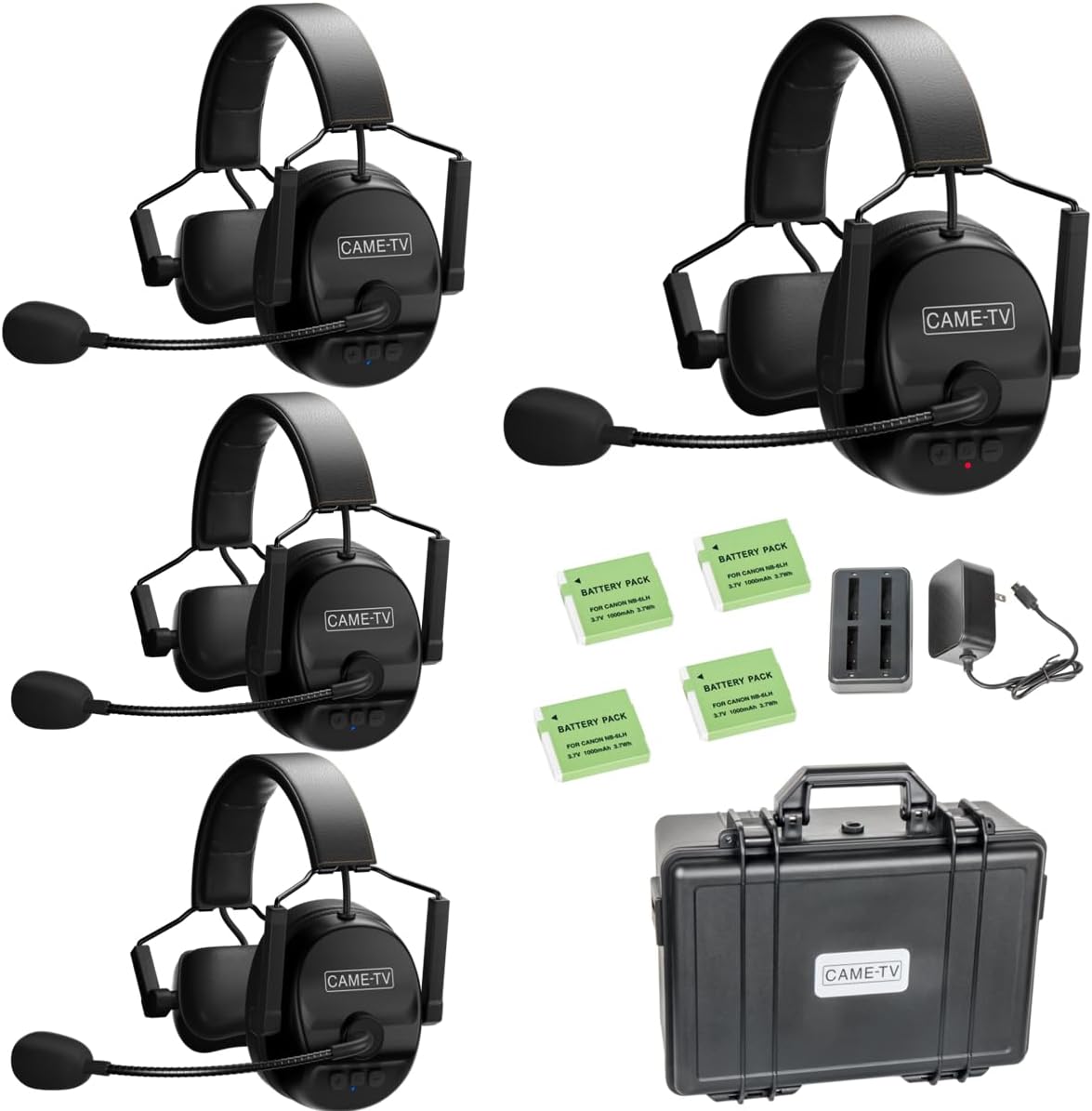 cametv Kuminik8 1.9GHz Wireless Intercom Headset System Noise Cancellation Zero Latency Full Duplex 4 Person Team Communication with Hardcase for Church Boating TV Film Production Drone