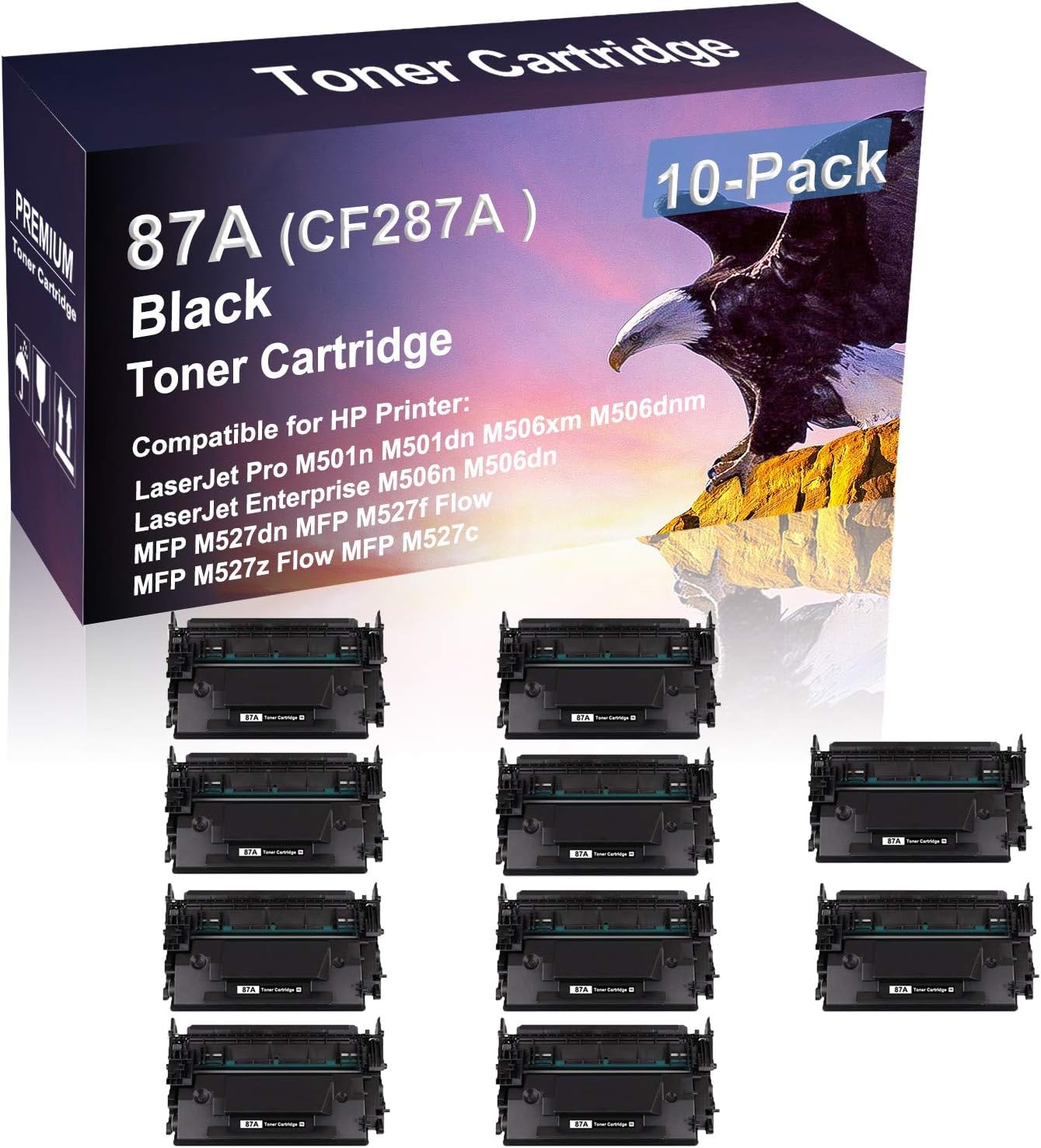 10 Pack Compatible High Yield Black 87A | CF287A Imaging Toner Cartridge use for HP Laserjet Pro M501n M501dn M506xm M506dnm Printer