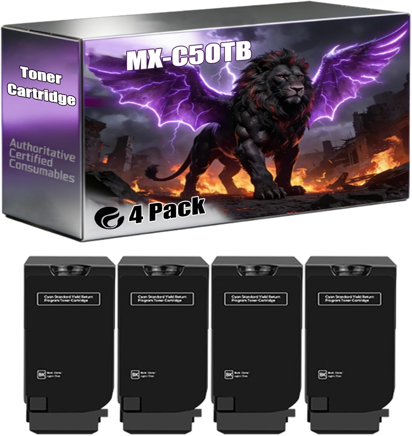 MX-C50TB Toner Cartridge Compatible for Sharp MX-C507F MX-C407F Printers, with Chip, High Yield 30000 Pages, Vivid Colors (4 Pack Black)