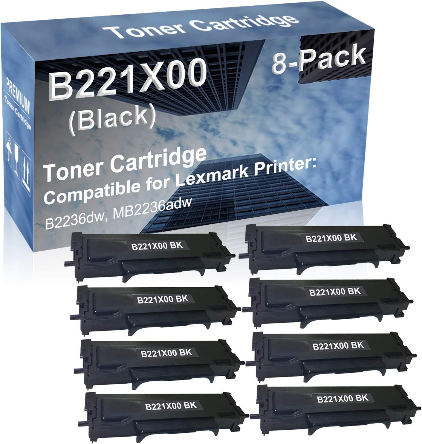 8-Pack Compatible High Capacity B2236dw, MB2236adw Printer Toner Cartridge Replacement for B221X00 Printer Cartridge (Black)