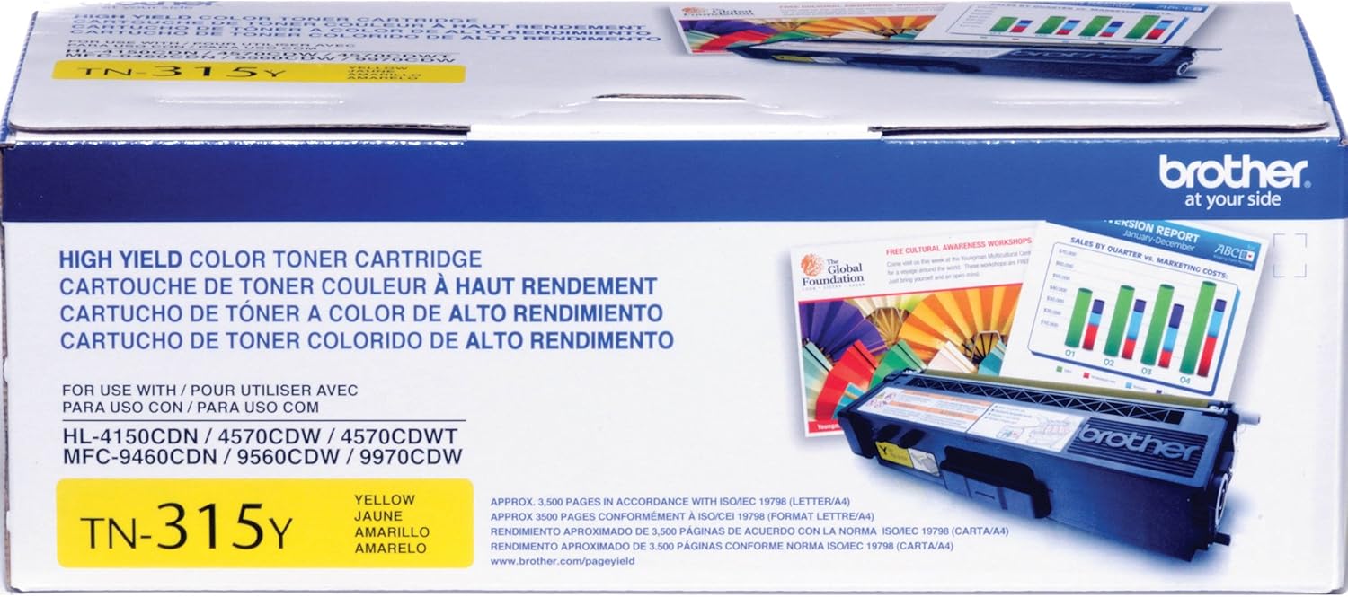 Brother TN315Y OEM Toner - HL 4150CDN 4570CDW 4570CDWT MFC 9460CDN 9560CDW 9970CDW High Yield Yellow Toner (3500 Yield) OEM
