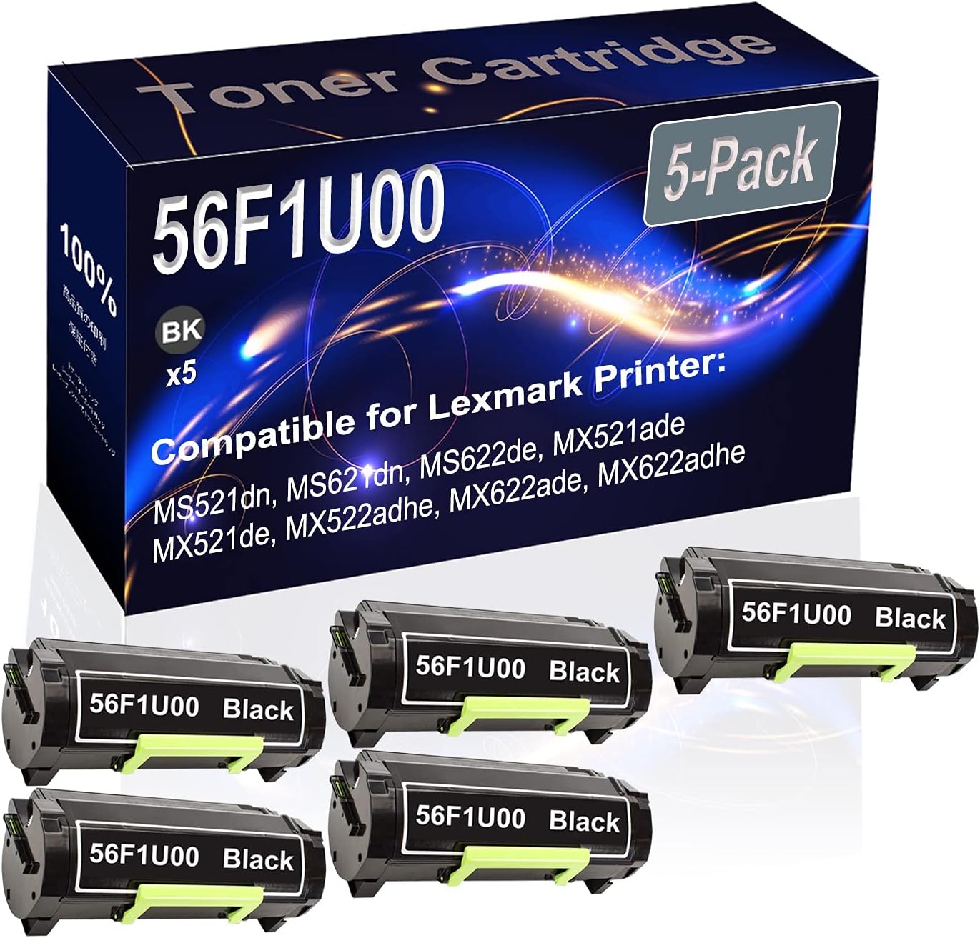 Kolasels 5-Pack (Black) Compatible High Yield 56F1U00 Printer Cartridge use for MS521dn MS621dn MS622de MX521ade Printer