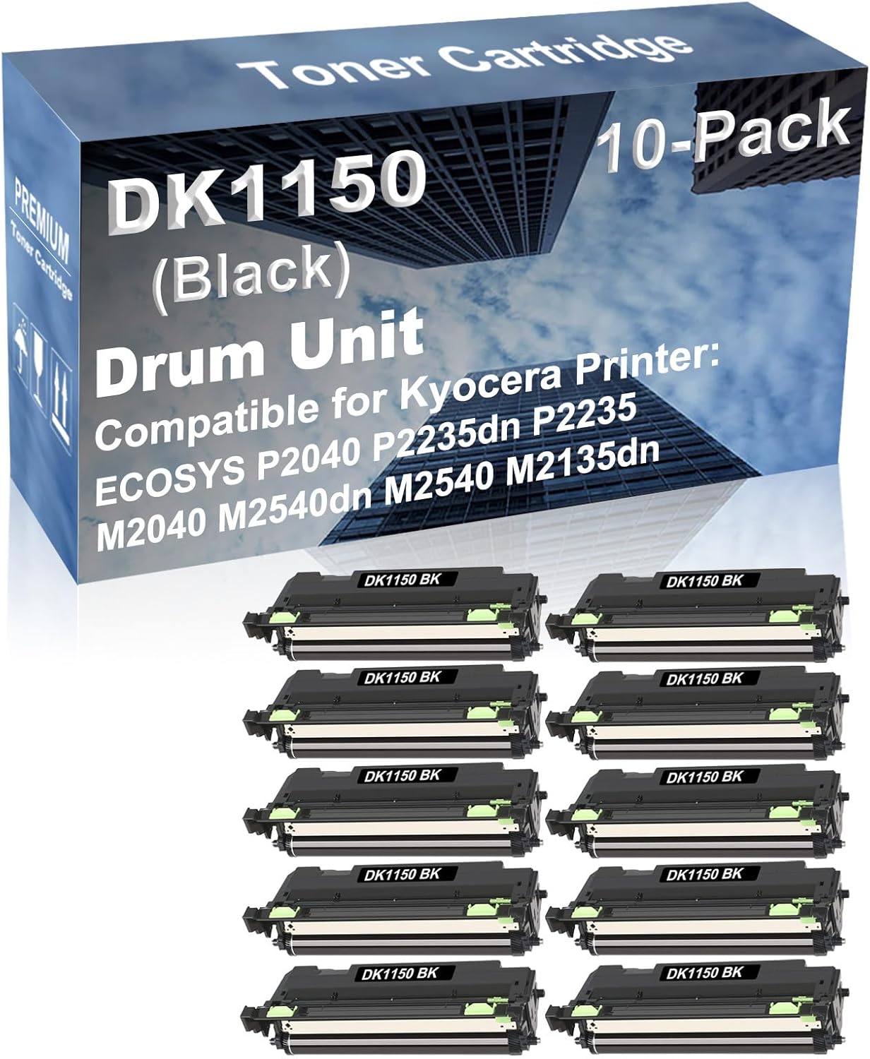 10-Pack (Black) Compatible M2040 M2540dn Printer Drum Unit Replacement for Kyocera DK1150 DK1160 DK1170 DK1180 DK1200 Drum Kit