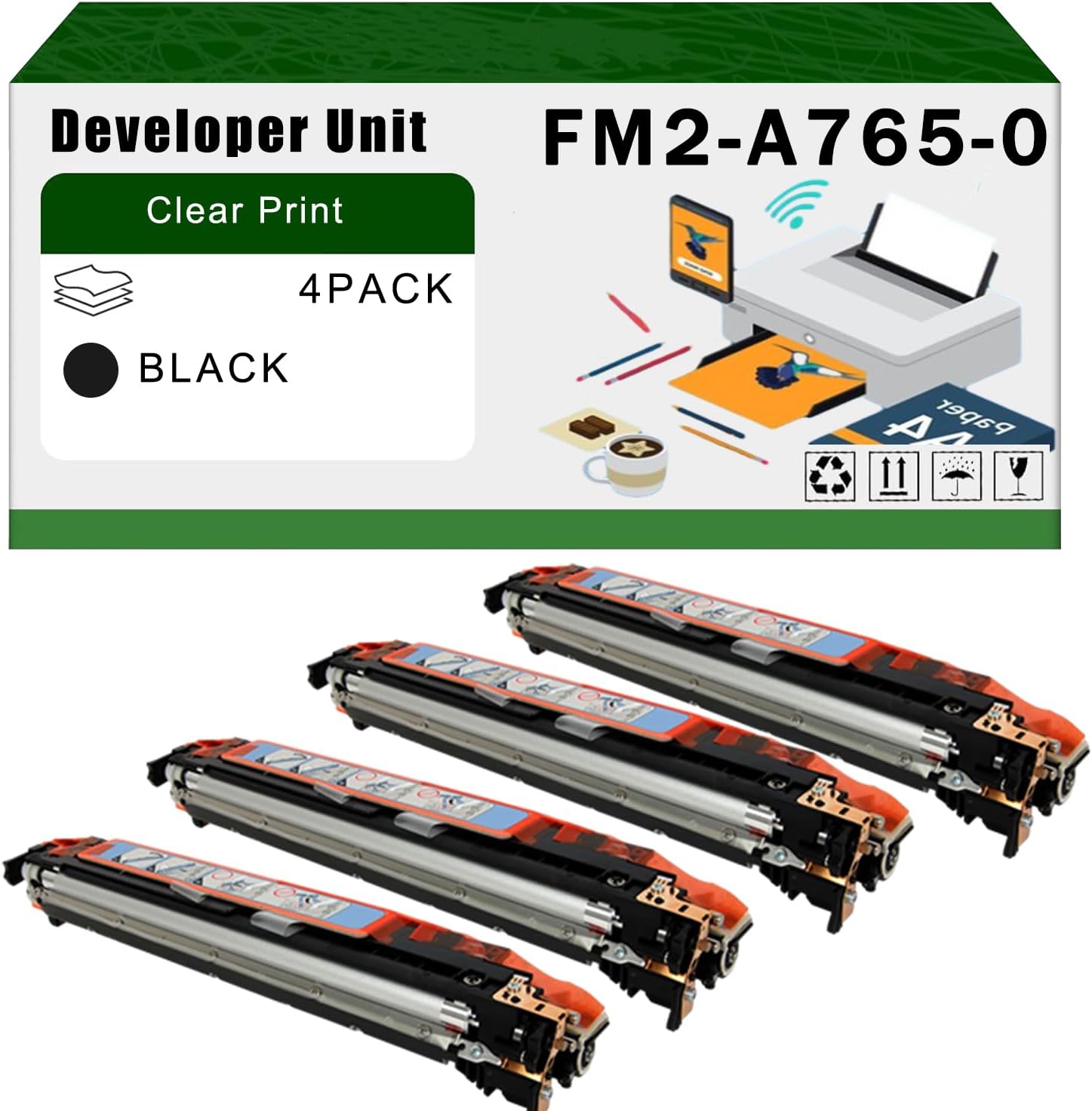 Compatible for Canon FM2-A765-000 Developer Unit imageRUNNER Advance C5030 C5035 C5045 C5051 Printers, High Yield 250000 Pages Bright Clear Colors (4 Pack Black)