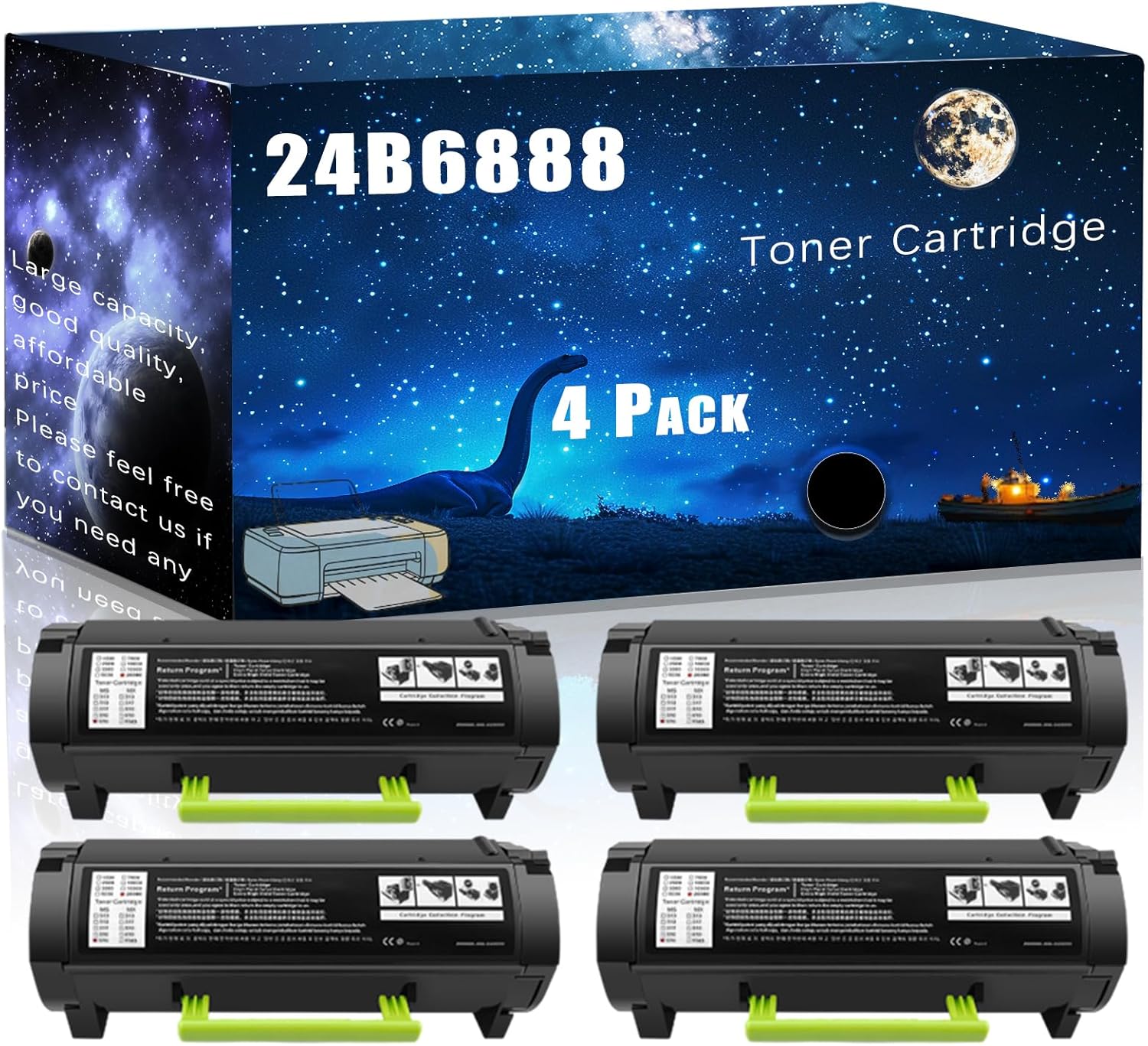 24B6888 Toner Cartridge Compatible for Lexmark M1242 XM1242 Printers,with Chip Large Printing Demands (4 Pack Black)