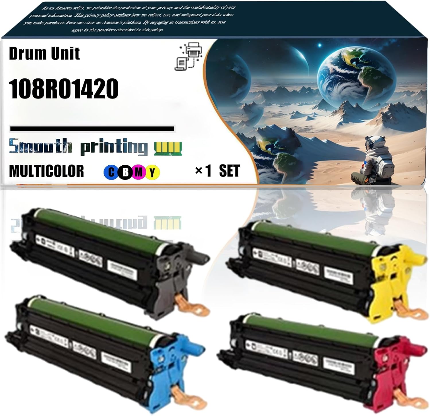 Replacement Parts Drum Unit 108R01420 108R01419 108R01418 108R01417 Compatible with Xerox WorkCentre 6515DN 6515DNI 6515DNM 6515N Printers, Contains Chip and Clear Printing (4-Pack BK/C/M/Y)