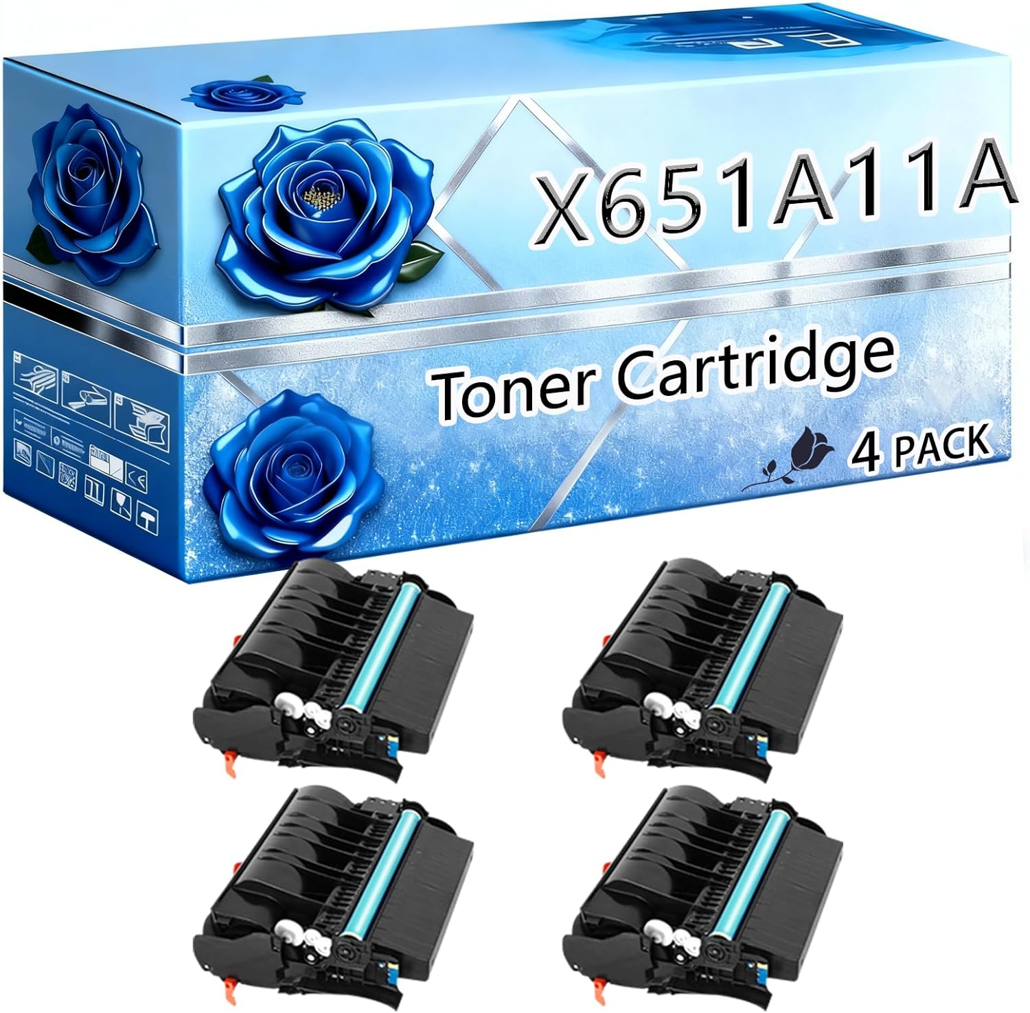 BIVOL Compatible Toner Cartridge Replacement for Lexmark X651A11A High Yield 8000 Pages X651A11A X651A21A X651H11A X651H21A X651de X652de X654de Printers (4 Pack Black)