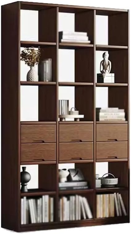 LOVULIFE Book Shelf Storage Rack Simple Solid Wood Bookshelf Floor Rack Living Room Display Cabinet Porch Multi-Layer Lattice Bookcase Bookshelf Bookcase