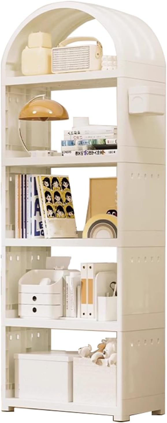 Arched Bookcase with Wheels, Modern Arched Cabinet with Open Display Shelves, Floor-Standing Bookshelf Storage Cabinet for Living Room, Home Office, Self-Assembly (20.8×11.8×61.5in)