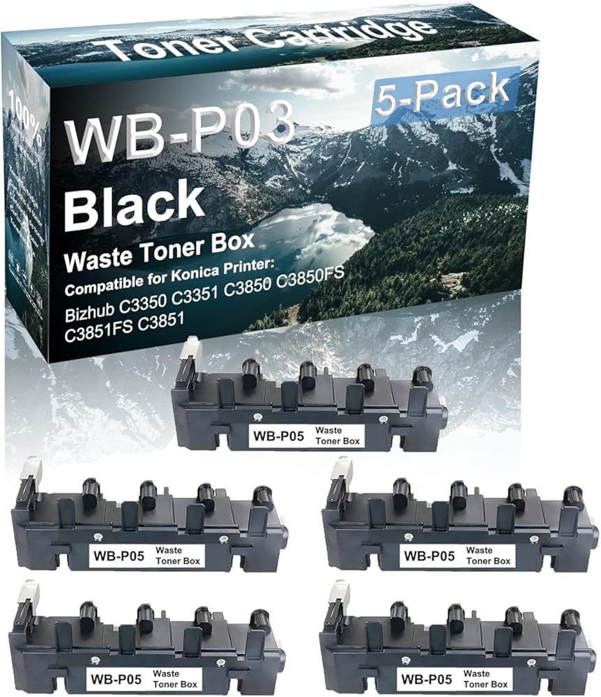 Credibility Store 5-Pack Compatible High Yield C3350 C3351 C3850 C3850FS C3851FS C3851 Printer Waste Cartridge Replacement for Konica Minolta WB-P05 WBP05 Toner Cartridge (Black)