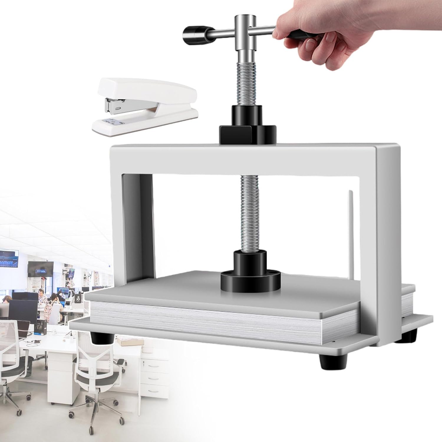 forplubossmmp Manual Pressing Machine for Binding, Flat Paper and Book Machine with Raised Feet, Flat Paper Pressing Machine for A4 Paper, 350 x 220 mm (with 1 Stapler)