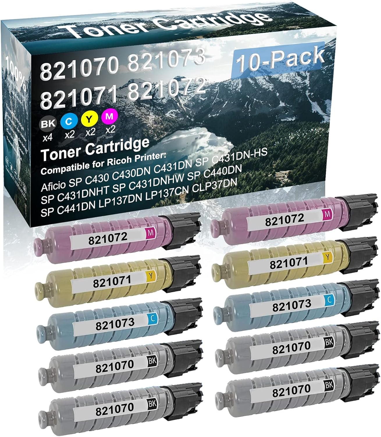 Credibility Store 10 Pack (BK+C+Y+M) Compatible 821070 821073 821071 821072 Laser Printer Cartridge High Yield Use for Ricoh Aficio SP C430 C430DN C431DN SP C431DN-HS Printer