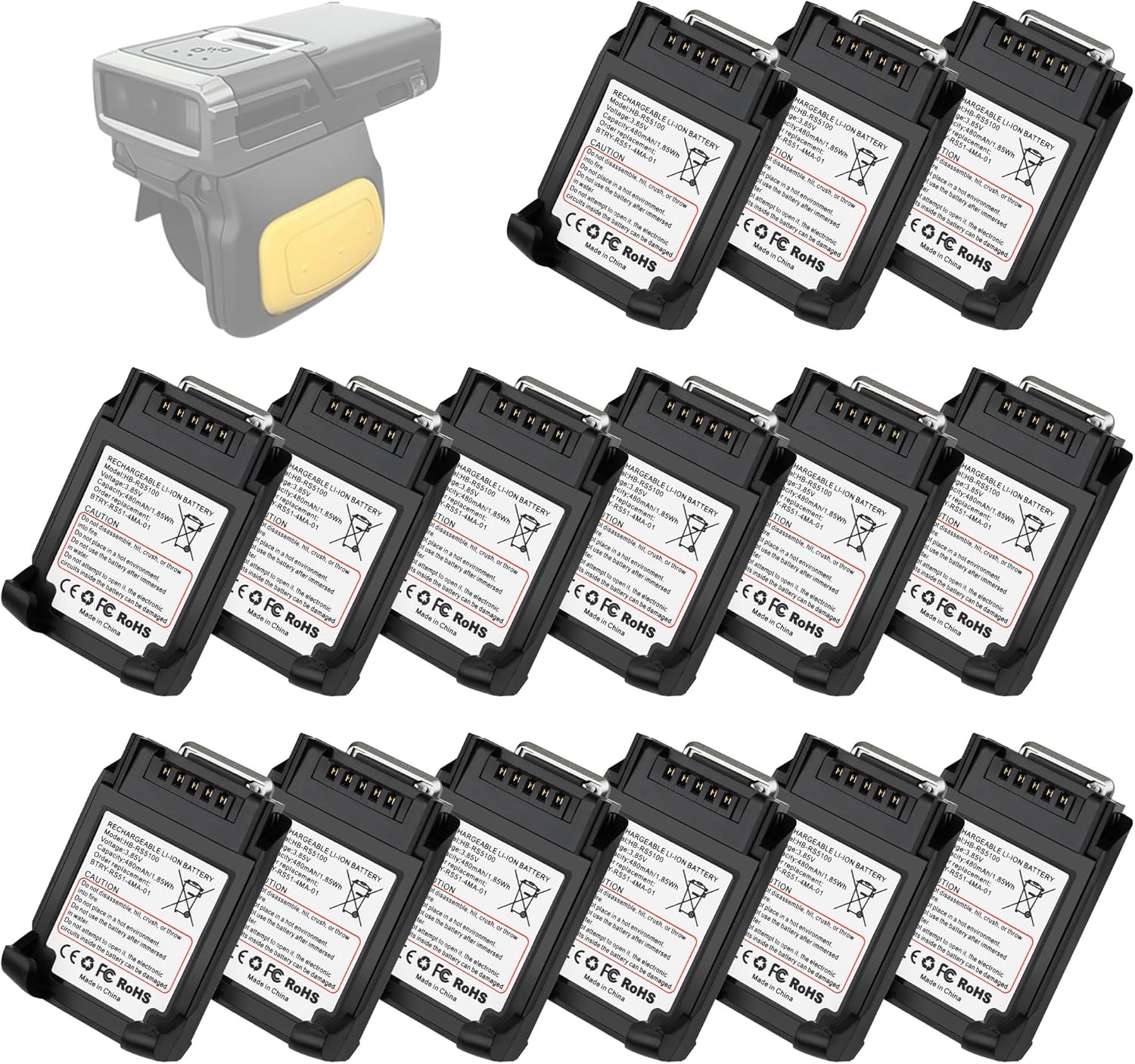 15 Pack for Zebra RS5100 Scanner Battery Replacement: RS51 RS5100 BT-000397 2D Ring Scanner Battery BT-000398 BTRY-RS51-7MA-01 BTRY-RS51-4MA-01 RS61 RS6100 RSBT5 RS51B0 Lithium Batteries 480mAh