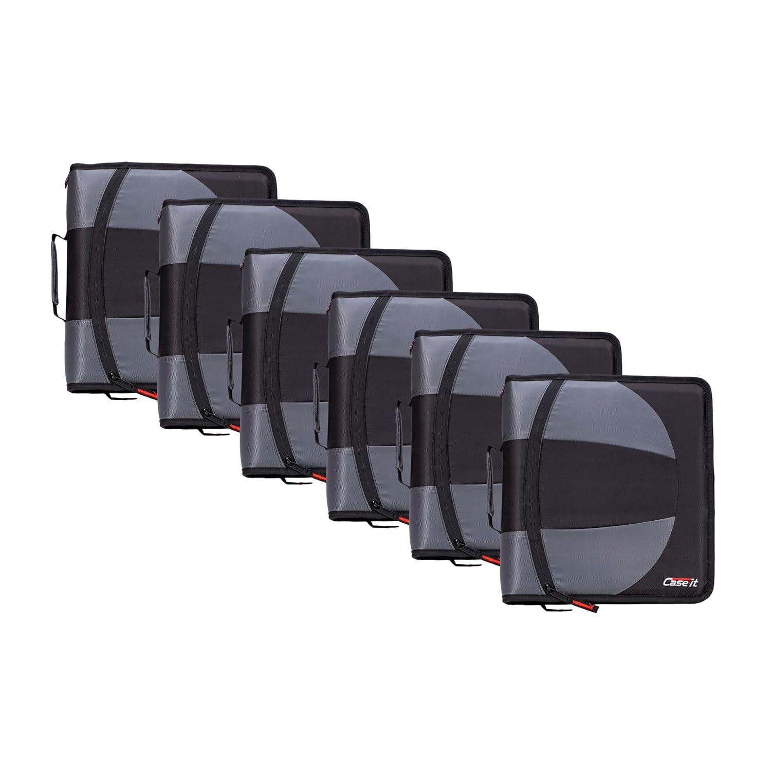 Case-it The Dual 2-in-1 Zipper Binder | Two 1.5-Inch D-Rings, 600 Sheet Capacity, Pencil Pouch & Multiple Pockets | School & Office Organizer with Shoulder Strap | Dual-101 Jet Black | 6 Pack