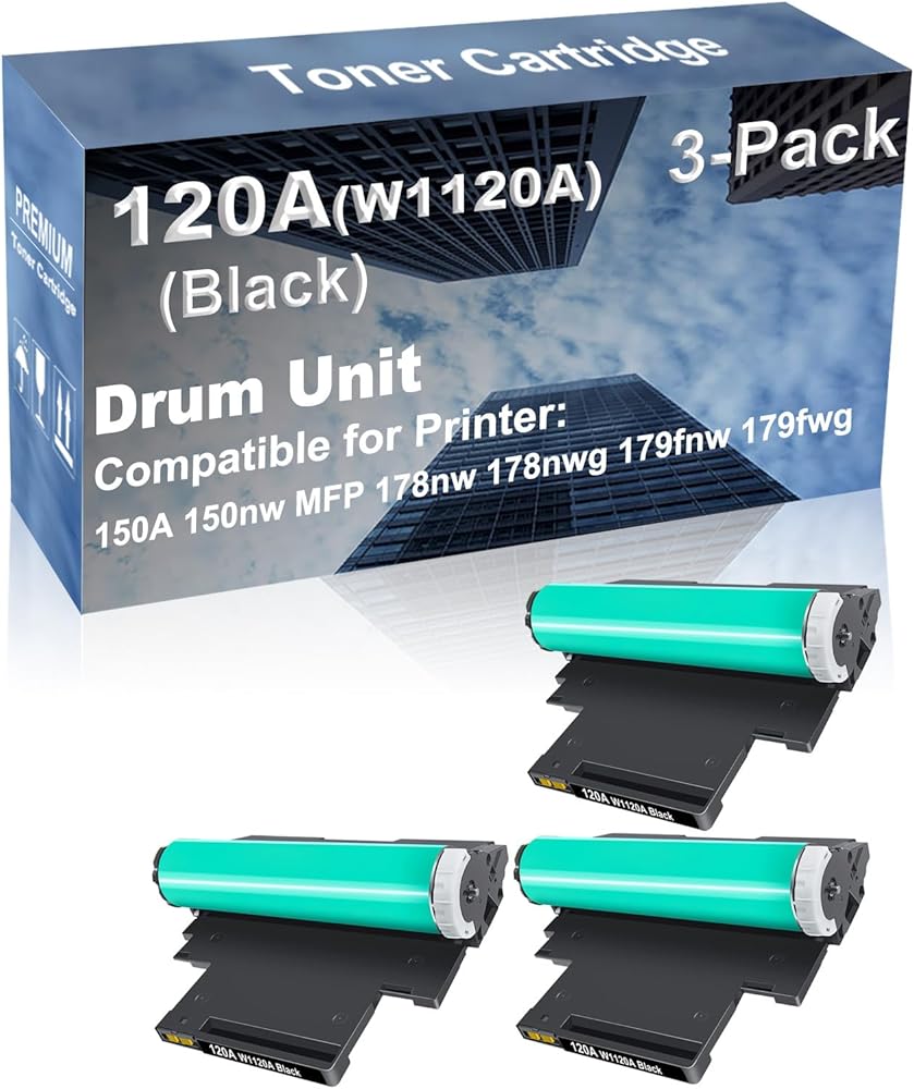 3-Pack (Black) Compatible 150A 150nw MFP 178nw 178nwg 179fnw 179fwg Printer Drum Unit Replacement for 120A W1120A Drum Kit