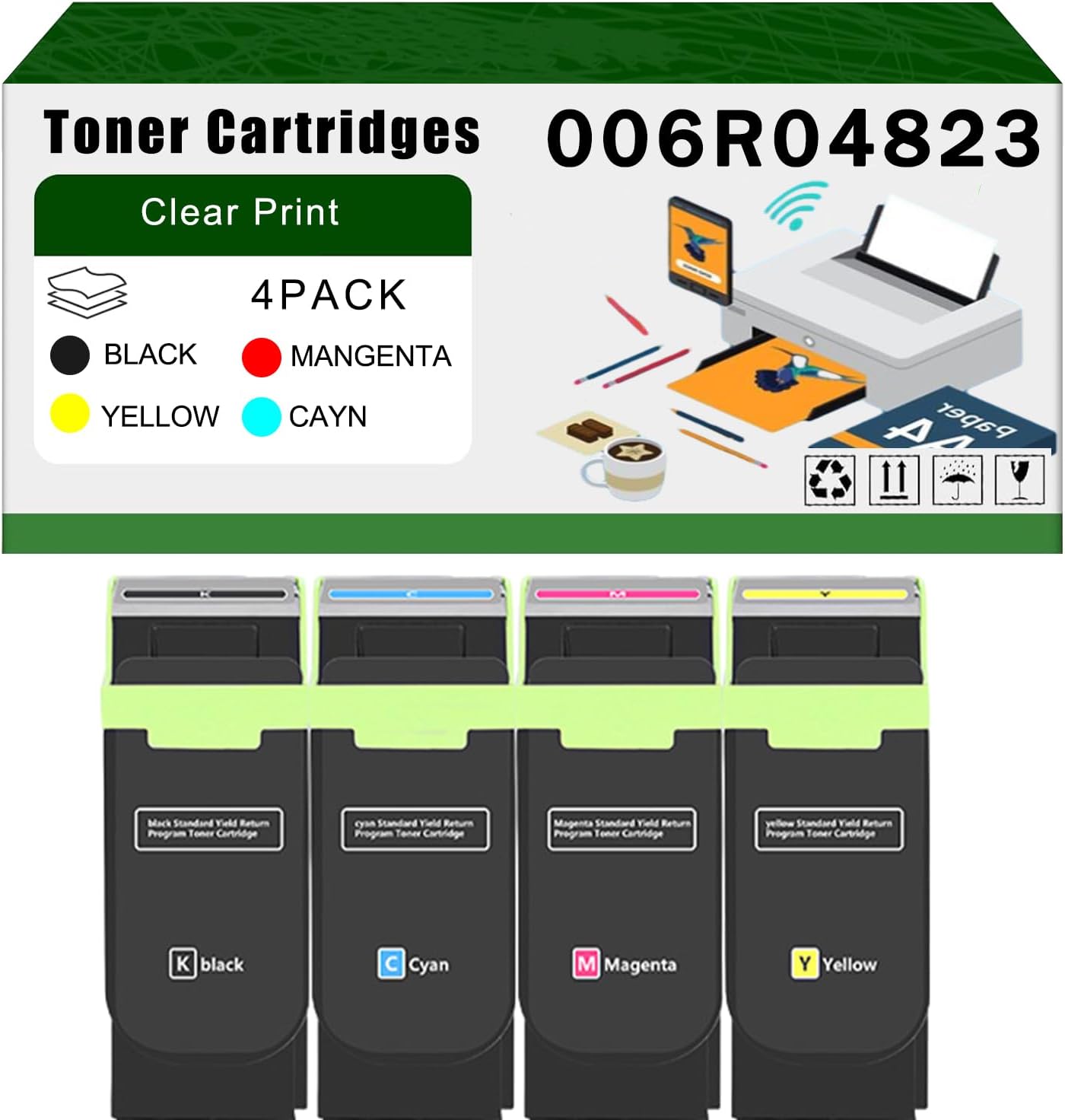 Compatible for Xerox 006R04823 Toner Cartridges 006R04821 006R04820 006R04822 C320 C325 Printers, High Yield 3200 Pages Bright Clear Colors (4-Pack BK/C/M/Y)
