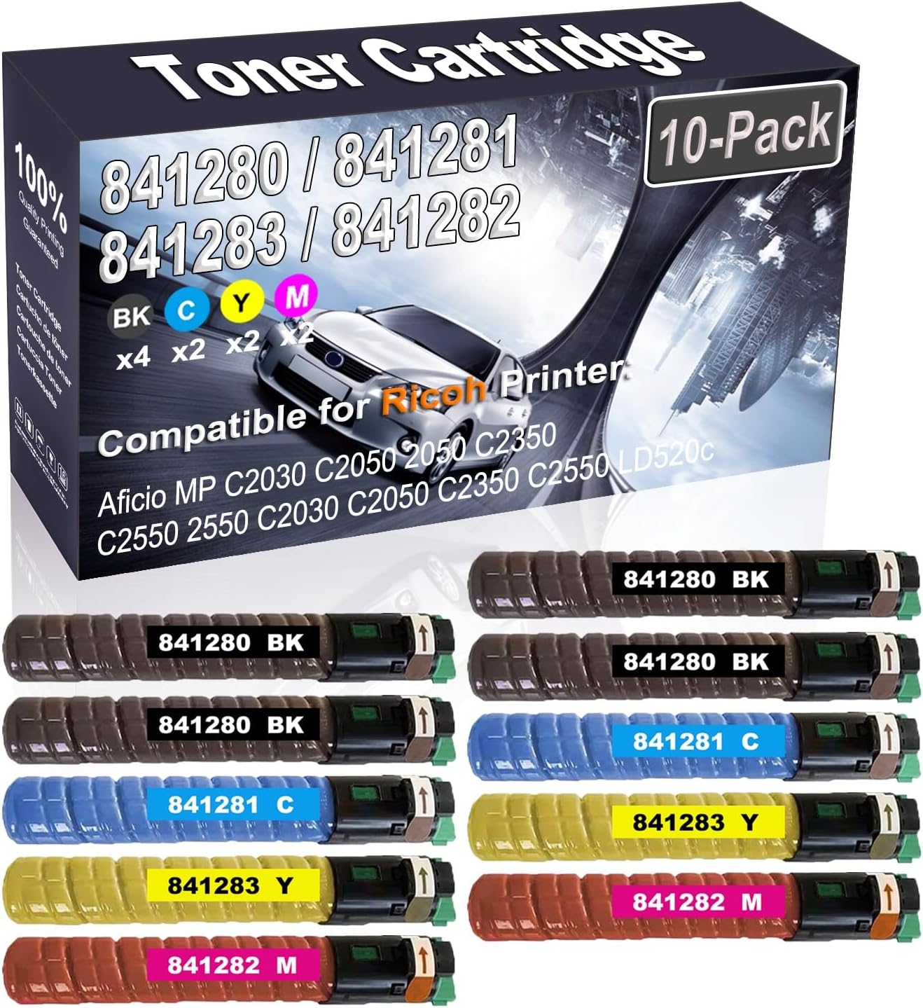 Kolasels 10-Pack (4BK+2C+2Y+2M) Compatible Aficio MP C2030 C2050 2050 C2350 C2550 Laser Toner Cartridge (High Capacity) Replacement for Ricoh 841280 841281 841283 841282 Printer Toner Cartridge