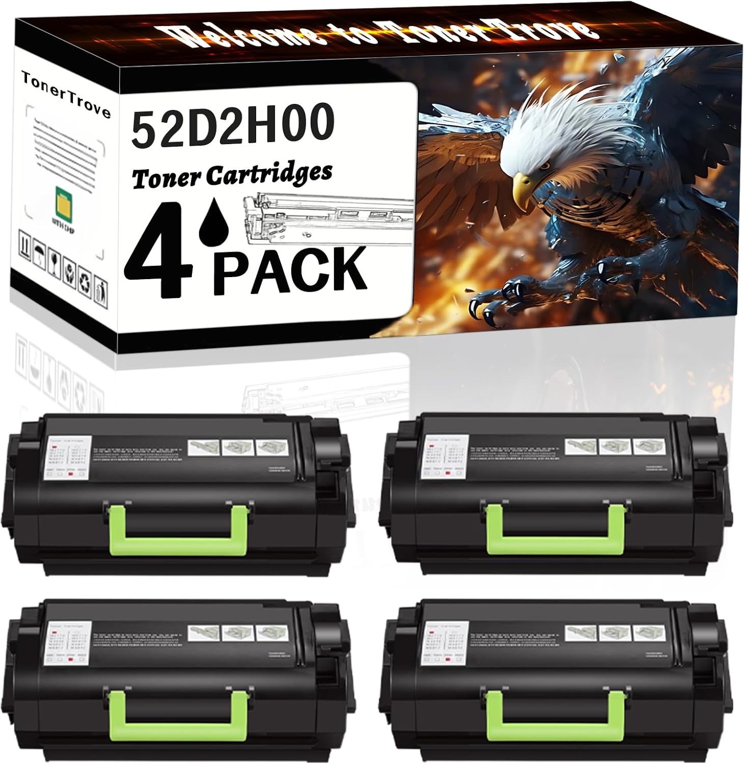 52D2H00 Toner Cartridges Compatible for Lexmark MS811dtn MX810dtme MX812dpe MX812dxe MX810dtme MX810dxpe Printers, Office Printing is Easy Clear Smooth (4 Pack Black)