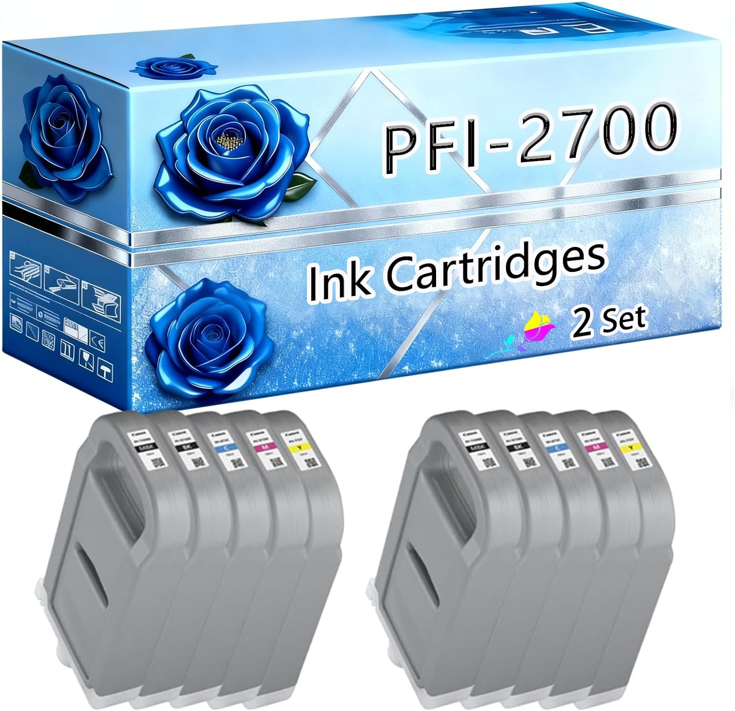 BIVOL Compatible Ink Cartridges Replacement for Canon PFI-2700 High Yield 2000 Pages imagePROGRAF GP-2000 GP-4000 GP-4600S GP-6600S Printers (2 Set)
