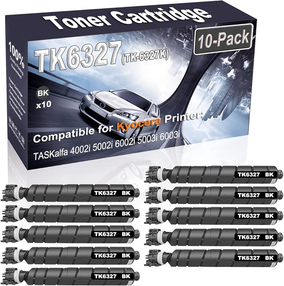 Kolasels 10-Pack (Black) Compatible TASKalfa 4002i 5002i 6002i 5003i 6003i Laser Printer Cartridge (High Capacity) Replacement for Kyocera TK6327 TK-6327 | TK-6327K 1T02NK0US0 Printer Cartridge