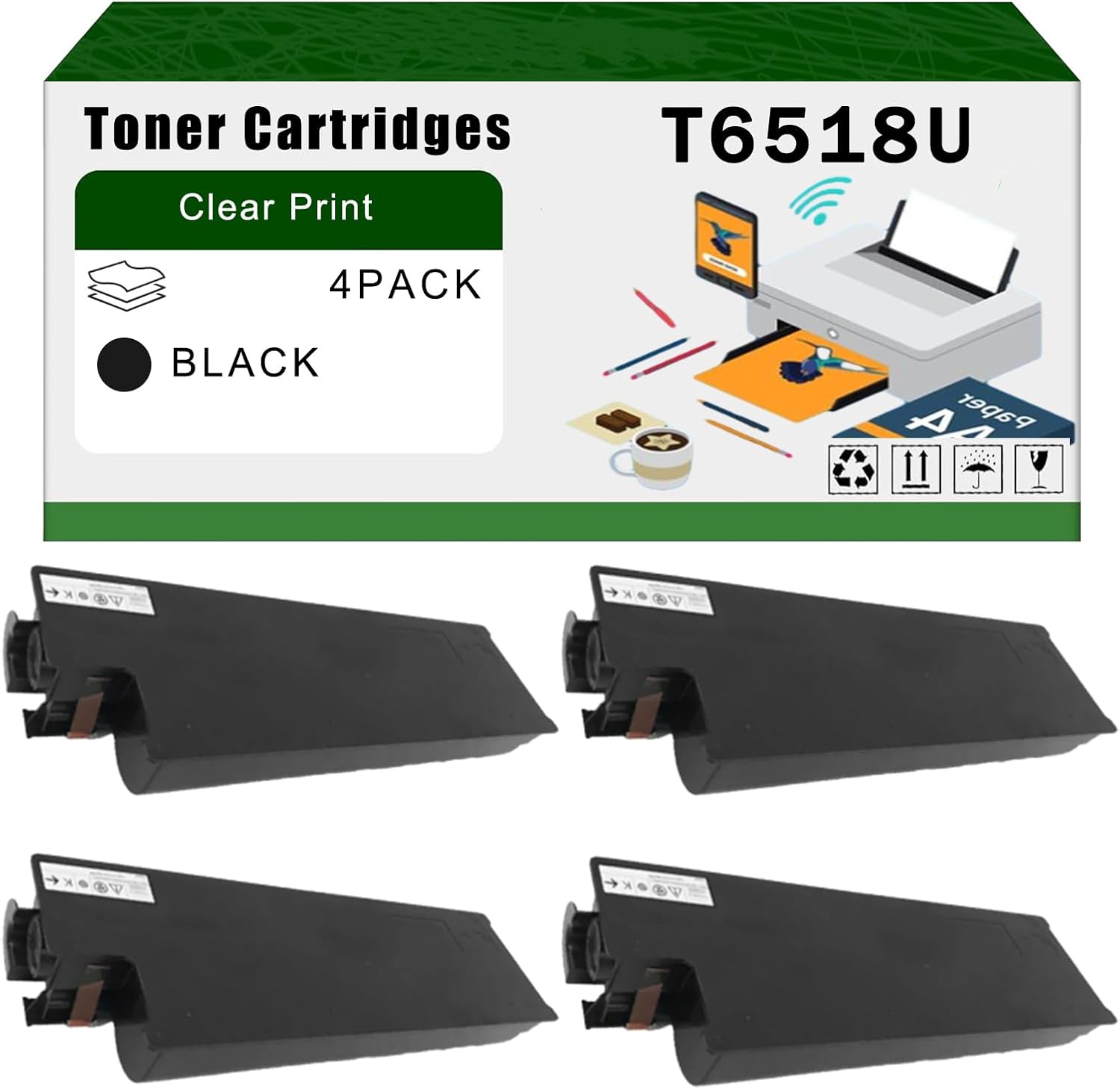 AGNNQ Compatible for Toshiba T6518U Toner Cartridges e-Studio 5518A 6518A 7518A 8518A Printers, High Yield 206600 Pages Bright Clear Colors (4 Pack Black)