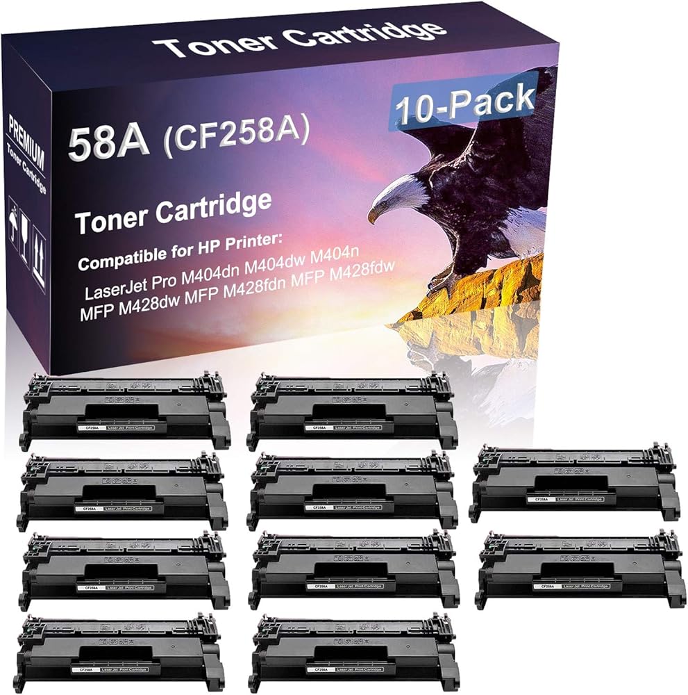 10 Pack (NO Chip) Compatible 58A CF258A Laser Toner Cartridge use for HP Laserjet Pro M404dn M404dw Printer (High Yield)