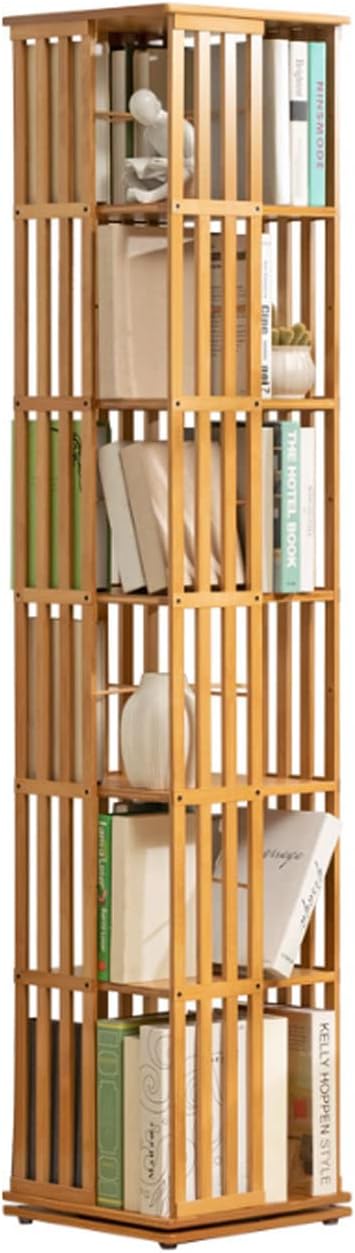 AOKLEY Librero Estantería 6 Tier Tall Book Shelf 360° Bamboo Rotating Storage Display Rack Corner Bookcase Floor Standing Open Book Shelves for Living Room Organizer Decor