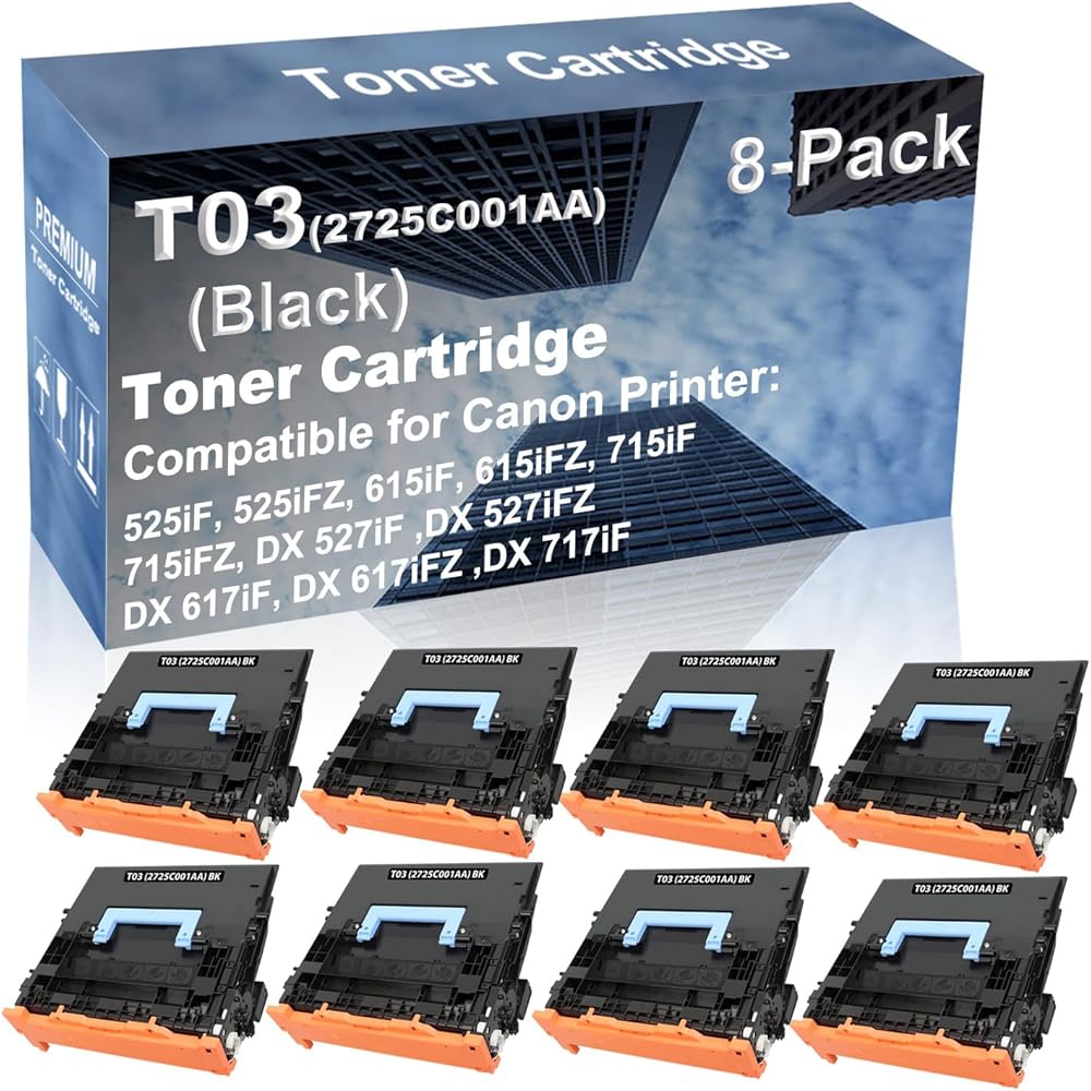 8-Pack Compatible High Capacity DX 617iF, DX 617iFZ,DX 717iF Printer Toner Cartridge Replacement for Canon T03 (2725C001AA) Printer Cartridge (Black)