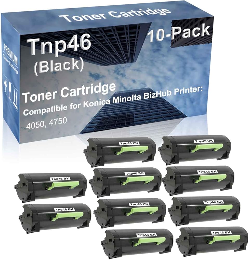 10-Pack Compatible High Capacity Tnp46 Tnp-46 A6VK01W Printer Cartridge use for Konica Minolta Bizhub 4050, 4750 Printer (Black)
