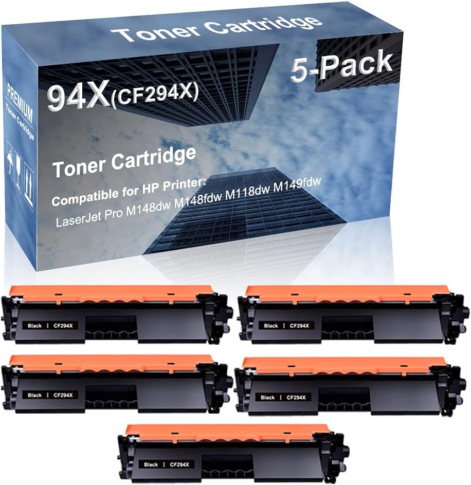 5-Pack Compatible High Capacity M148dw M148fdw M118dw M149fdw Printer Cartridge Replacement for 94X (CF294X) Toner Cartridge (Black)