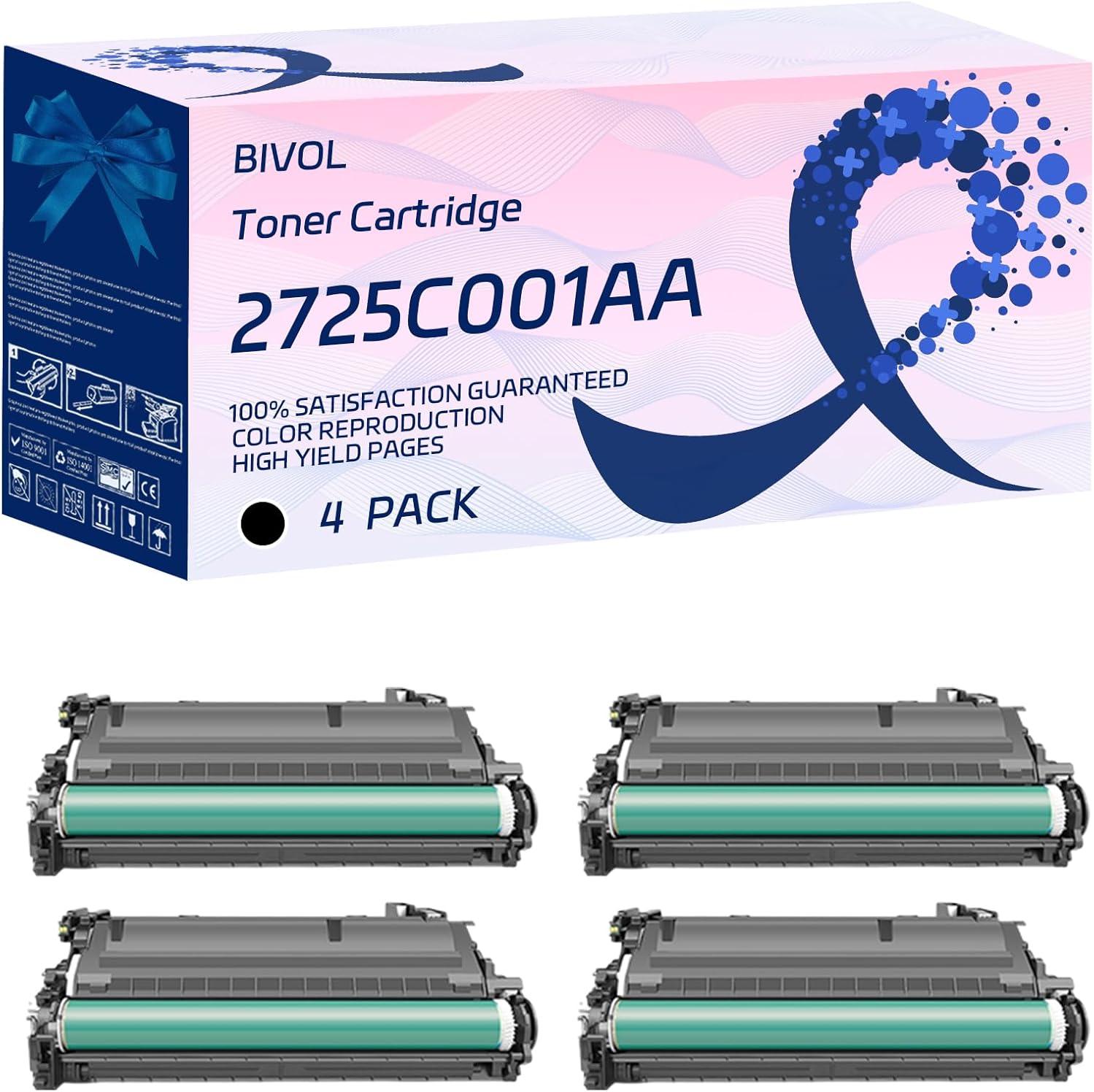 BIVOL 2725C001AA Toner Cartridge Compatible for Canon imageRUNNER Advance DX 617iF 617iFZ 619iF 619iFZ Printers, with Chip, High Yield 61500 Pages, Vivid Colors (4 Pack Black)