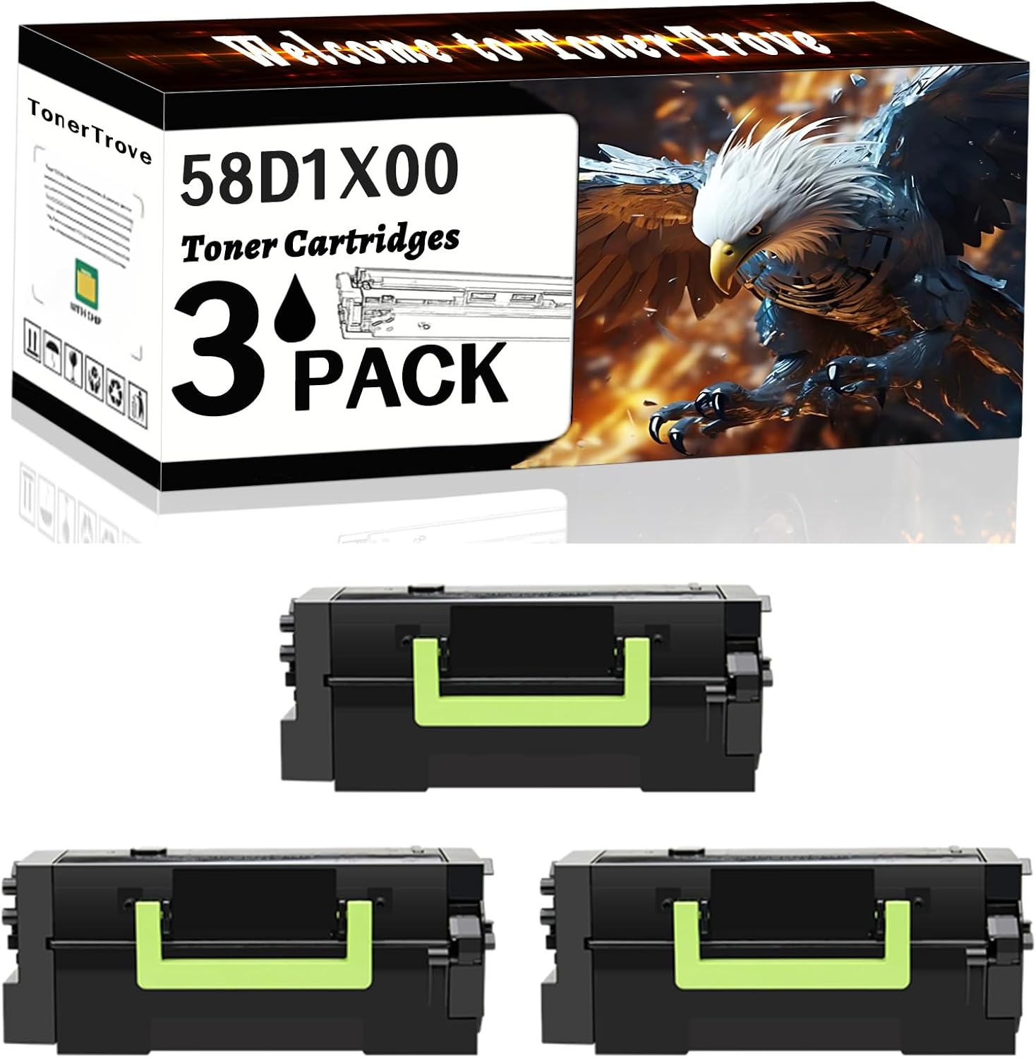 58D1X00 Toner Cartridges Compatible for Lexmark MS725dvn MS821dn MS821n MS822de MS823dn MS823n MS825dn MS826de Printers, Office Printing is Easy Clear Smooth (3 Pack Black)