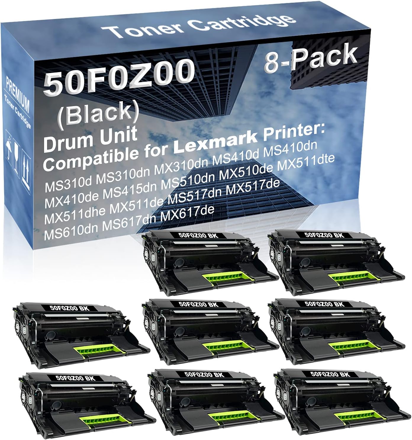 8-Pack Compatible Drum Unit (Black) Replacement for Lexmark 50F0Z00 Drum Kit use for Lexmark MS517dn MX517de MS610dn MS617dn MX617de Printer