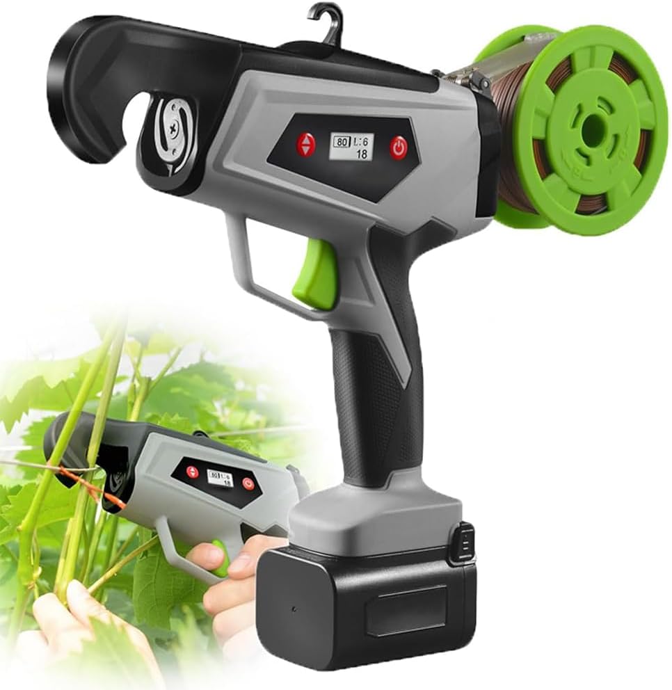 QUGURLID Electric Plant Binding Pliers,Plant Vine Tying Machine Tool w/Digital Display Screen,Adjustment Tightness Turns and Fast Bundle,25mm Binding Diameter