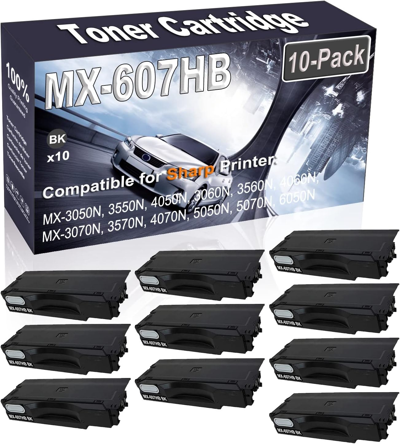 Kolasels 10-Pack (Black) Compatible MX-3050N 3550N 4050N 3060N 3560N 4060N MX-3070N 3570N Waste Toner Container Box (High Capacity) Replacement for Sharp MX607HB MX-607HB Laser Printer Cartridge