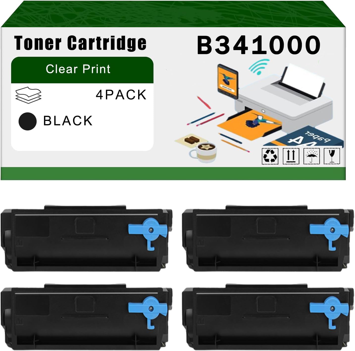 Compatible for Lexmark B341000 Toner Cartridge B3340dw B3442dw MB3442adw MB3442i Printers, High Yield 2500 Pages Bright Clear Colors (4 Pack Black)