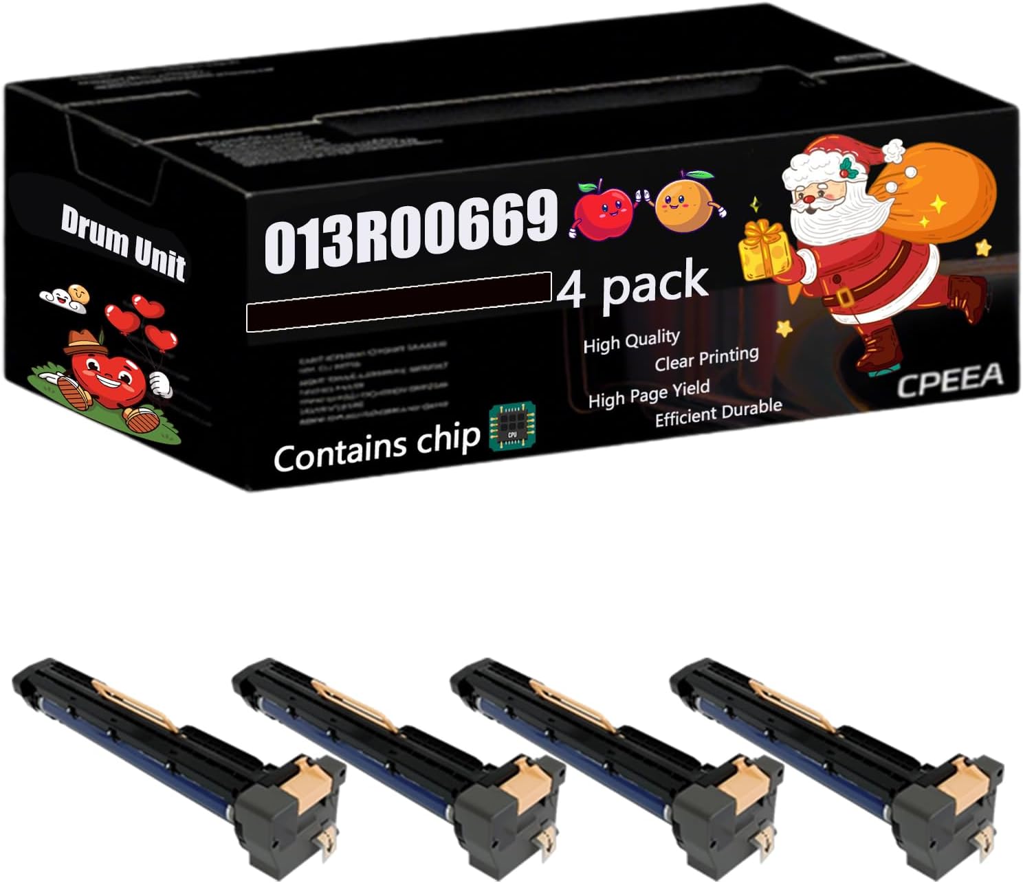 Compatible for Xerox 013R00669 Drum Unit Work for Xerox WorkCentre 5945 5955 Printers, with Chip, High Yield 25000 Pages, Clear Printing (4 Pack Black)