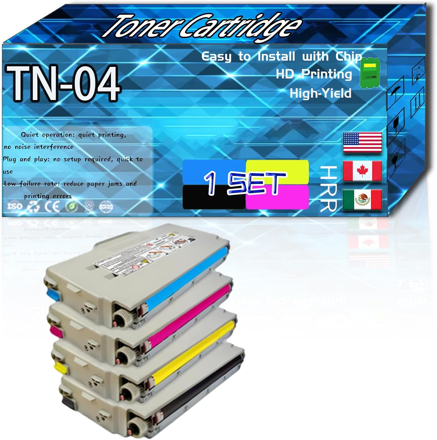 Compatible for Brother TN-04 Replacement Toner Cartridge Used with HL-2700CN MFC-9420CN Printers, High Production Multiple Options (4-Pack BK/C/M/Y)