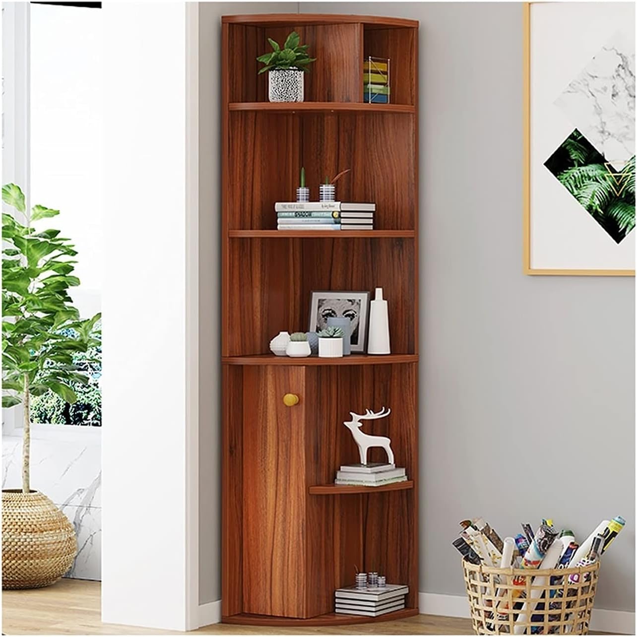 PichaPichaBang Bookcases Bookshelf with Cabinet Free Standing Bookcase Shelf Storage Organizer Display Shelf for Living Room, Home Office Decoration,Ancient Sandalwood Color